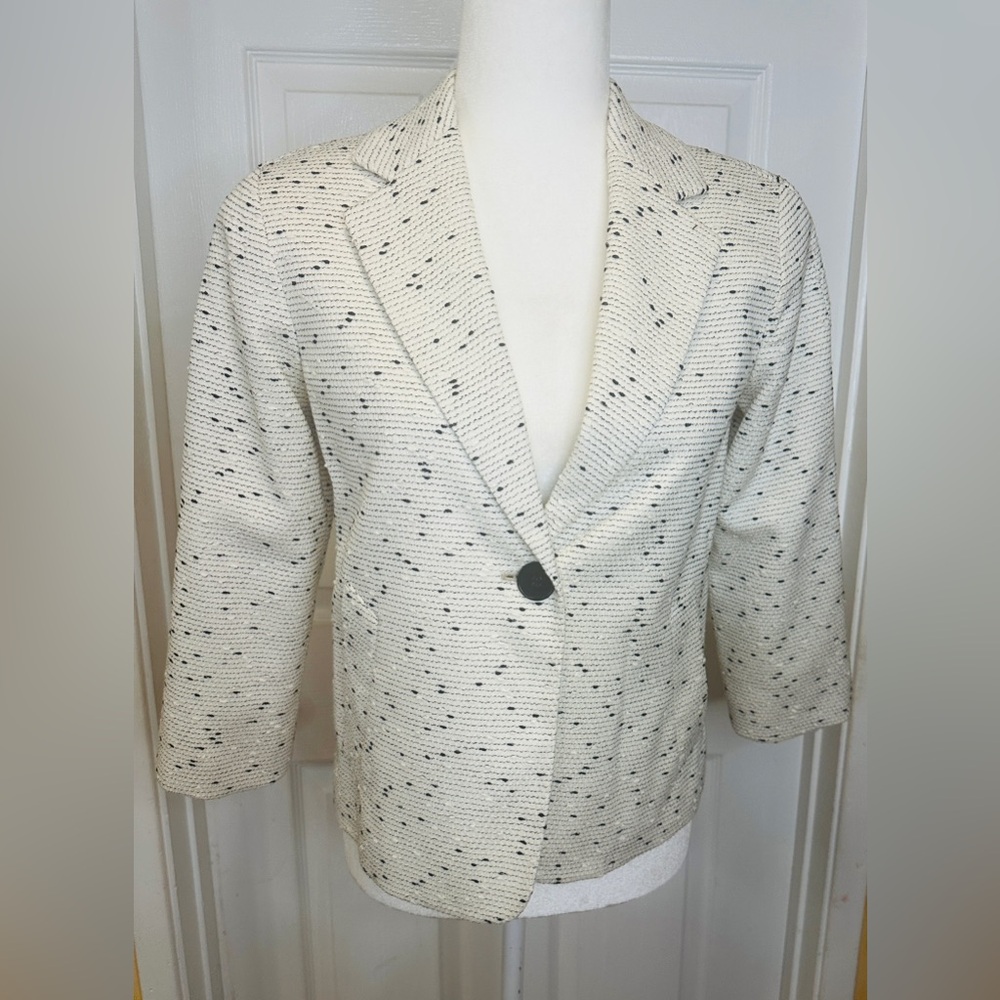 Talbots The Jackie Fit Blazer Jacket Black White Wool Blend Collar Size 2 New